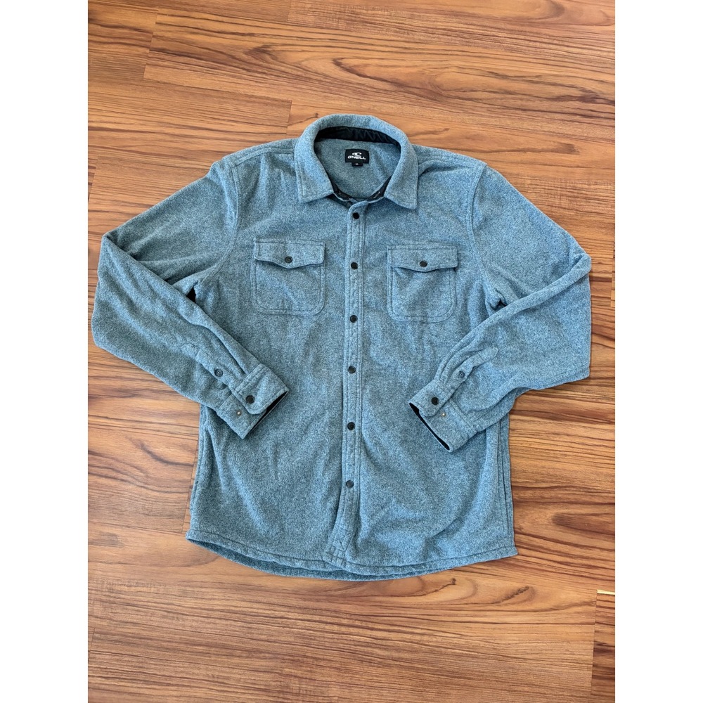 ONeill Mens Fleece Button Up Shirt Jacket Blue Gray Standard Fit Medium